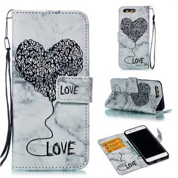 Marble Heart PU Leather Wallet Phone Case for Huawei P10 - Black