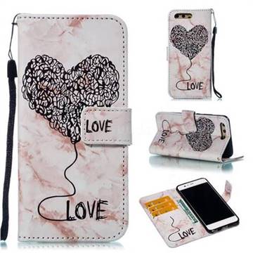 Marble Heart PU Leather Wallet Phone Case for Huawei P10 - Purple
