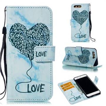 Marble Heart PU Leather Wallet Phone Case for Huawei P10 - Blue