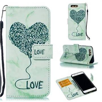 Marble Heart PU Leather Wallet Phone Case for Huawei P10 - Green