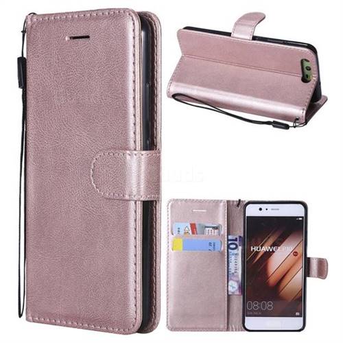 Retro Greek Classic Smooth PU Leather Wallet Phone Case for Huawei P10 - Rose Gold