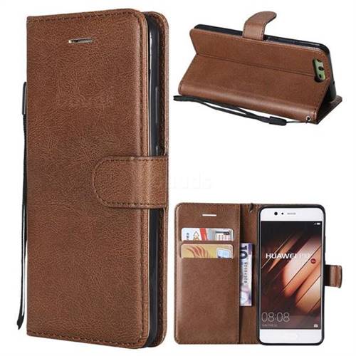 Retro Greek Classic Smooth PU Leather Wallet Phone Case for Huawei P10 - Brown