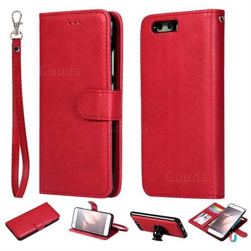 Retro Greek Detachable Magnetic PU Leather Wallet Phone Case for Huawei P10 - Red