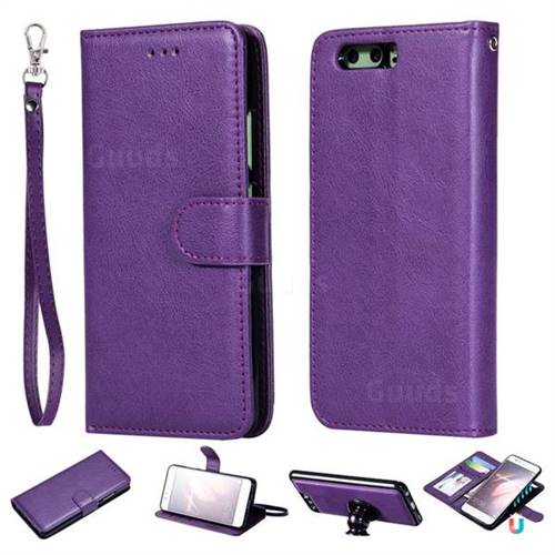 Retro Greek Detachable Magnetic PU Leather Wallet Phone Case for Huawei P10 - Purple