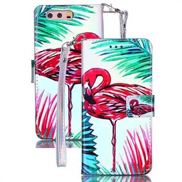 Flamingo Blue Ray Light PU Leather Wallet Case for Huawei P10