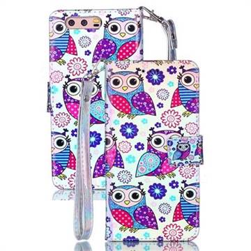 Happy Owl Blue Ray Light PU Leather Wallet Case for Huawei P10