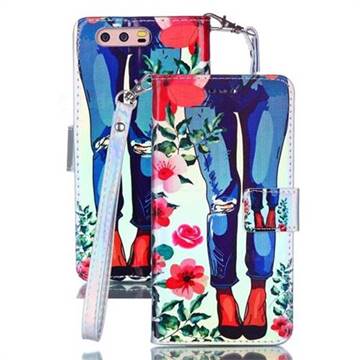 Jeans Flower Blue Ray Light PU Leather Wallet Case for Huawei P10