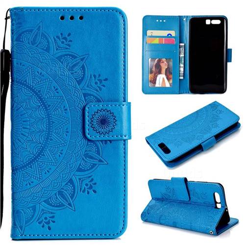 Intricate Embossing Datura Leather Wallet Case for Huawei P10 - Blue