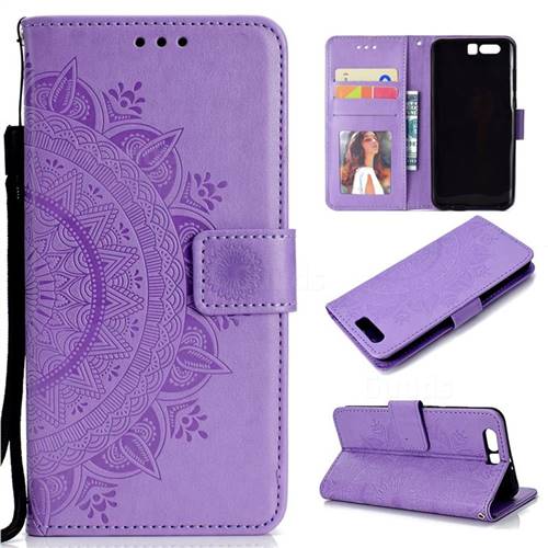Intricate Embossing Datura Leather Wallet Case for Huawei P10 - Purple