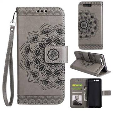 Embossing Half Mandala Flower Leather Wallet Case for Huawei P10 - Gray