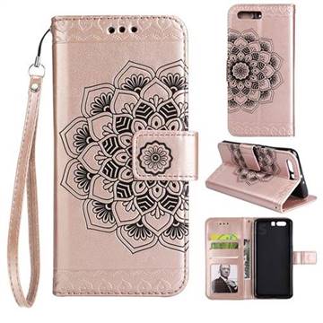Embossing Half Mandala Flower Leather Wallet Case for Huawei P10 - Rose Gold