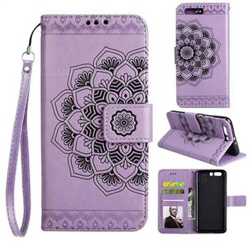 Embossing Half Mandala Flower Leather Wallet Case for Huawei P10 - Purple