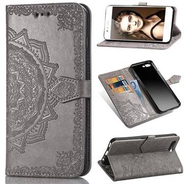Embossing Imprint Mandala Flower Leather Wallet Case for Huawei P10 - Gray