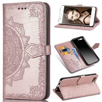 Embossing Imprint Mandala Flower Leather Wallet Case for Huawei P10 - Rose Gold