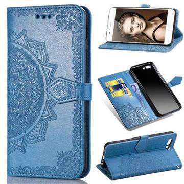 Embossing Imprint Mandala Flower Leather Wallet Case for Huawei P10 - Blue