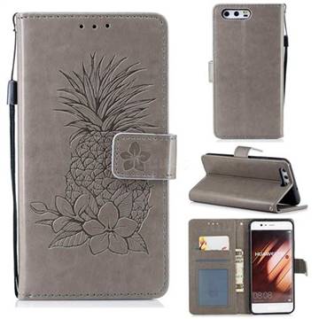Embossing Flower Pineapple Leather Wallet Case for Huawei P10 - Gray