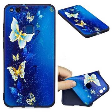 Golden Butterflies 3D Embossed Relief Black Soft Back Cover for Huawei P10 Lite P10Lite