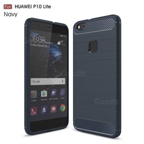 Luxury Carbon Fiber Brushed Wire Drawing Silicone TPU Back Cover for Huawei P10 Lite P10Lite (Navy)