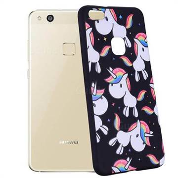 Rainbow Unicorn 3D Embossed Relief Black Soft Back Cover for Huawei P10 Lite P10Lite