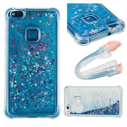Dynamic Liquid Glitter Sand Quicksand TPU Case for Huawei P10 Lite P10Lite - Blue Love Heart