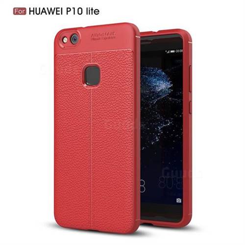 Luxury Auto Focus Litchi Texture Silicone TPU Back Cover for Huawei P10 Lite P10Lite - Red
