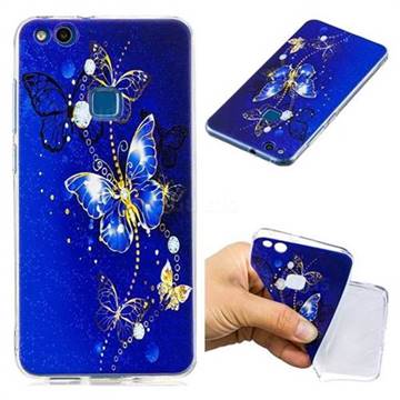 Gold and Blue Butterfly Super Clear Soft TPU Back Cover for Huawei P10 Lite P10Lite