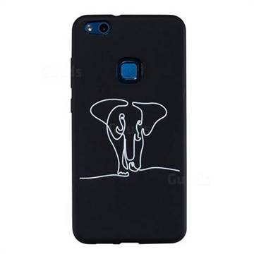 Elephant Stick Figure Matte Black TPU Phone Cover for Huawei P10 Lite P10Lite