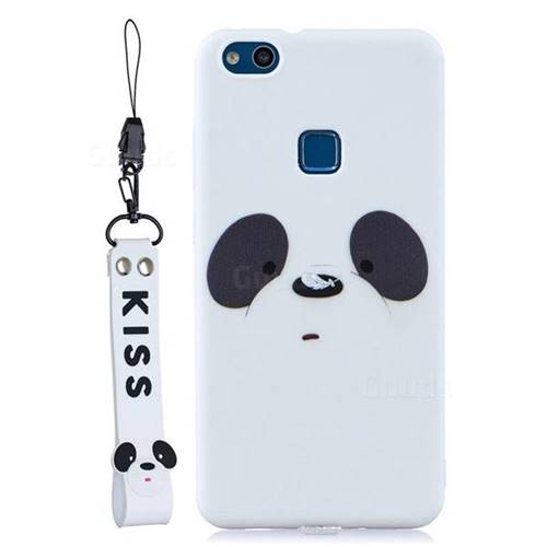 White Feather Panda Soft Kiss Candy Hand Strap Silicone Case for Huawei P10 Lite P10Lite