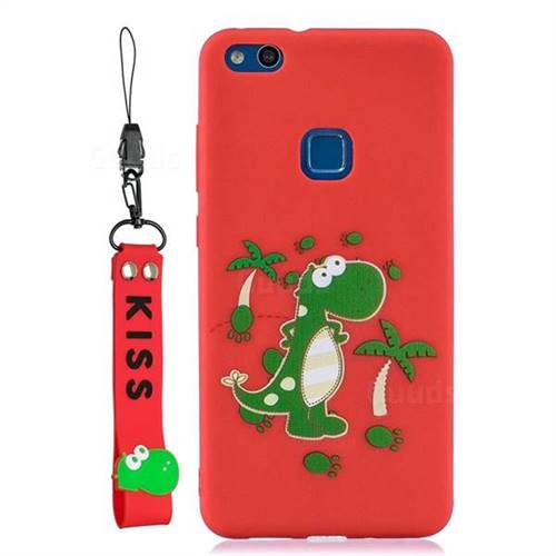 Red Dinosaur Soft Kiss Candy Hand Strap Silicone Case for Huawei P10 Lite P10Lite