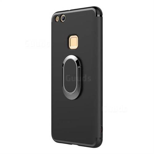 Anti-fall Invisible 360 Rotating Ring Grip Holder Kickstand Phone Cover for Huawei P10 Lite P10Lite - Black