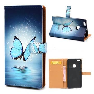 Sea Blue Butterfly Leather Wallet Case for Huawei P10 Lite P10Lite