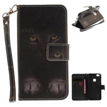 Mysterious Cat Hand Strap Leather Wallet Case for Huawei P10 Lite P10Lite