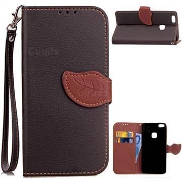 Leaf Buckle Litchi Leather Wallet Phone Case for Huawei P10 Lite P10Lite - Black