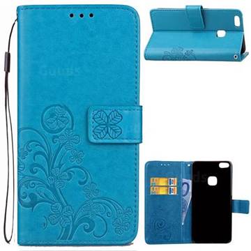 Embossing Imprint Four-Leaf Clover Leather Wallet Case for Huawei P10 Lite P10Lite - Blue