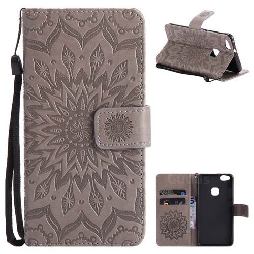 Embossing Sunflower Leather Wallet Case for Huawei P10 Lite P10Lite - Gray