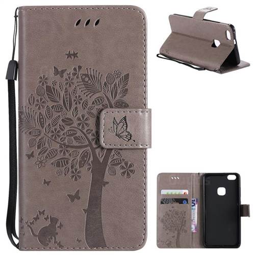 Embossing Butterfly Tree Leather Wallet Case for Huawei P10 Lite P10Lite - Grey