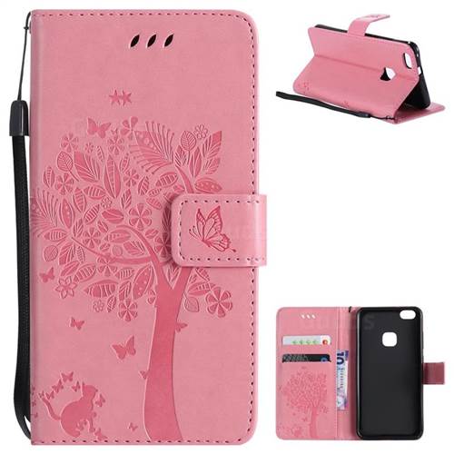 Embossing Butterfly Tree Leather Wallet Case for Huawei P10 Lite P10Lite - Pink