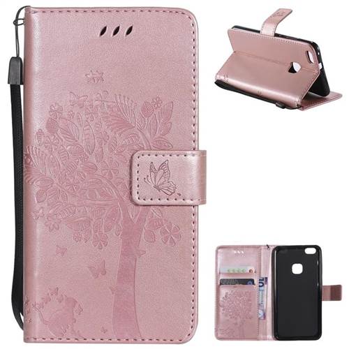 Embossing Butterfly Tree Leather Wallet Case for Huawei P10 Lite P10Lite - Rose Pink