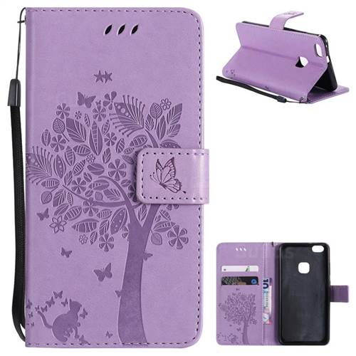 Embossing Butterfly Tree Leather Wallet Case for Huawei P10 Lite P10Lite - Violet