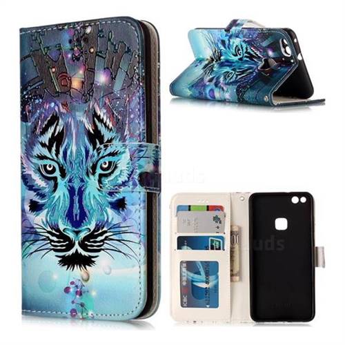 Ice Wolf 3D Relief Oil PU Leather Wallet Case for Huawei P10 Lite P10Lite