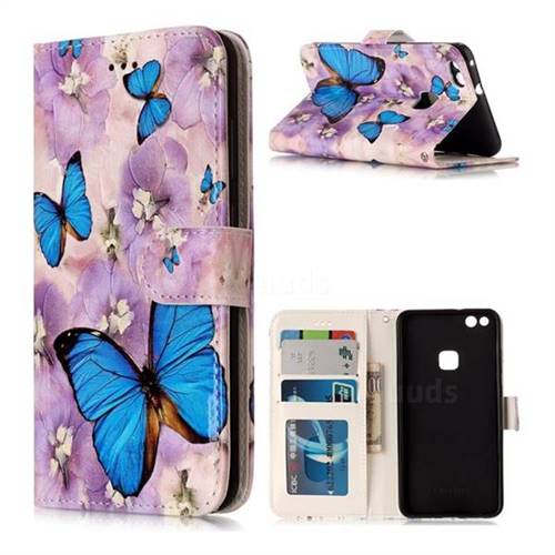 Purple Flowers Butterfly 3D Relief Oil PU Leather Wallet Case for Huawei P10 Lite P10Lite
