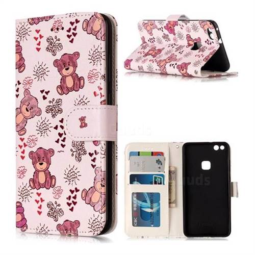 Cute Bear 3D Relief Oil PU Leather Wallet Case for Huawei P10 Lite P10Lite