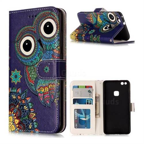 Folk Owl 3D Relief Oil PU Leather Wallet Case for Huawei P10 Lite P10Lite