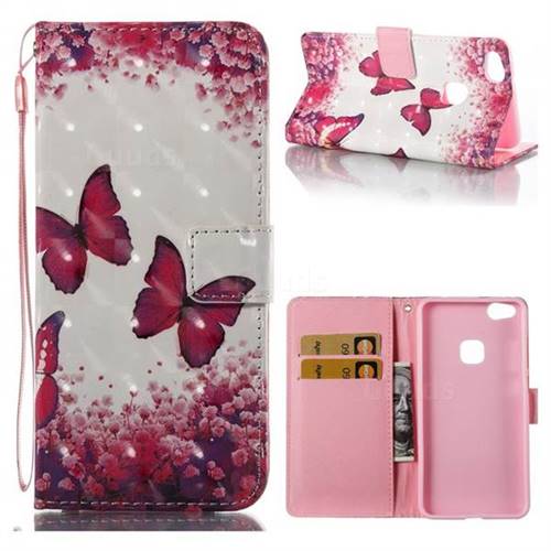 Rose Butterfly 3D Painted Leather Wallet Case for Huawei P10 Lite P10Lite