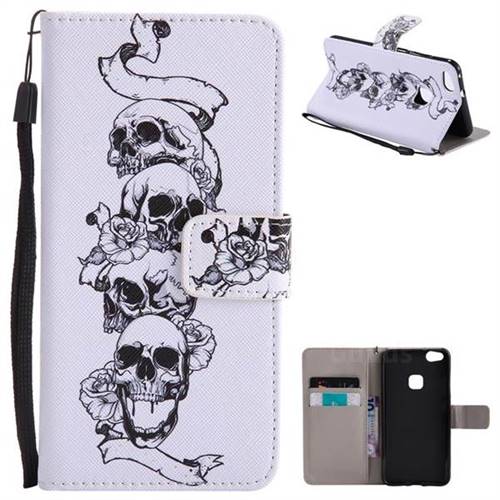 Skull Head PU Leather Wallet Case for Huawei P10 Lite P10Lite