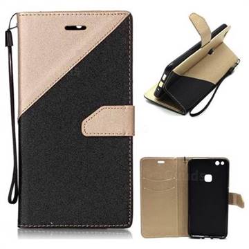 Dual Color Gold-Sand Leather Wallet Case for Huawei P10 Lite P10Lite (Black / Champagne )