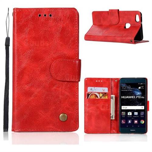 Luxury Retro Leather Wallet Case for Huawei P10 Lite P10Lite - Red