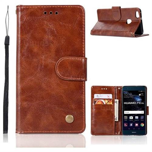 Luxury Retro Leather Wallet Case for Huawei P10 Lite P10Lite - Brown