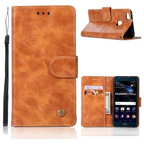 Luxury Retro Leather Wallet Case for Huawei P10 Lite P10Lite - Golden