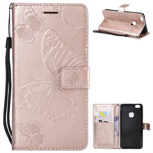 Embossing 3D Butterfly Leather Wallet Case for Huawei P10 Lite P10Lite - Rose Gold